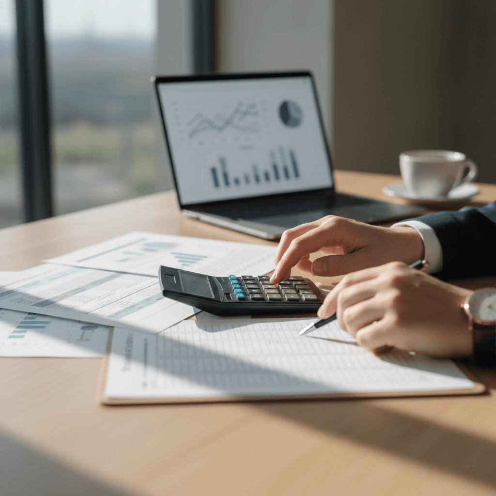 Professional reviewing credit report documents at desk